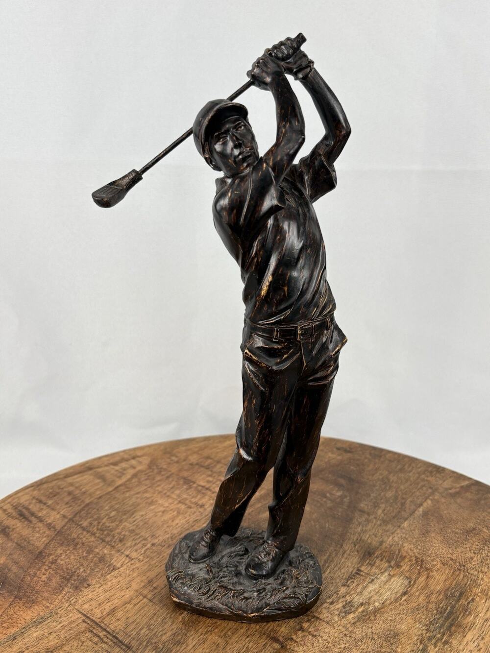 Metal Golf Player Figurine Sculpture Brown Sports Decor Collectible